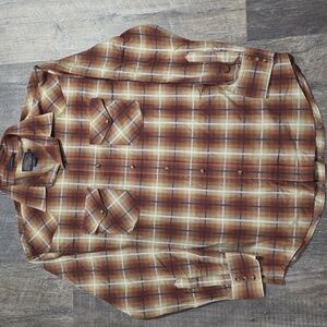 Pendleton Long Sleeve Snap Front Western‎ Frontier Shirt Men Large Brown Plaid